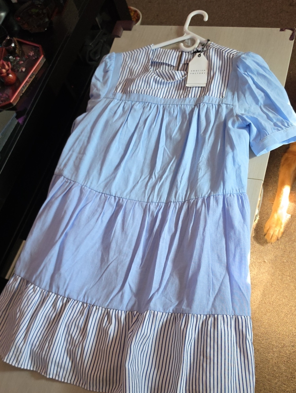 English Factory Light Blue Striped Tiered Midi Dress